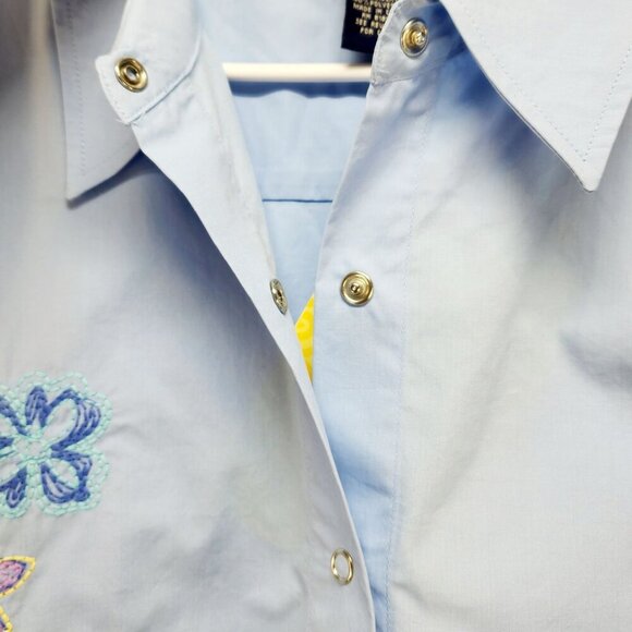 Denim & Co. Shirt Womens Blue Embroidered Button-Up Size L 100% Cotton - Picture 7 of 12